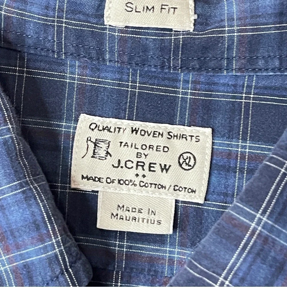J.CREW Men's 100% Cotton Slim Fit Blue Plaid Button Down, XL‎